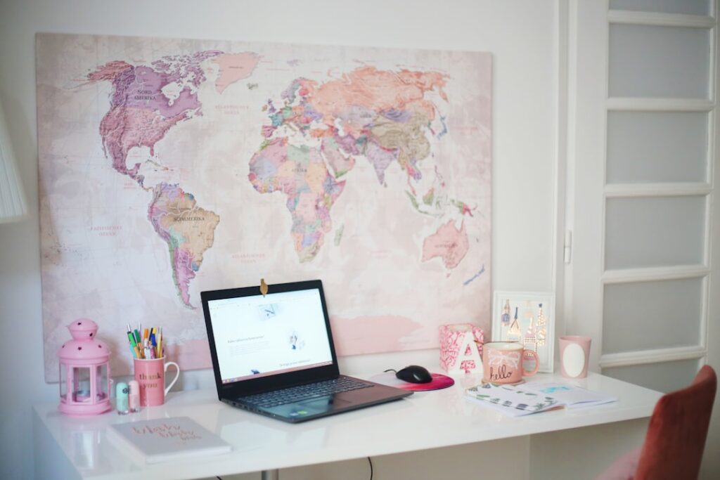Business workspace representing foreign market evaluation and international expansion analysis